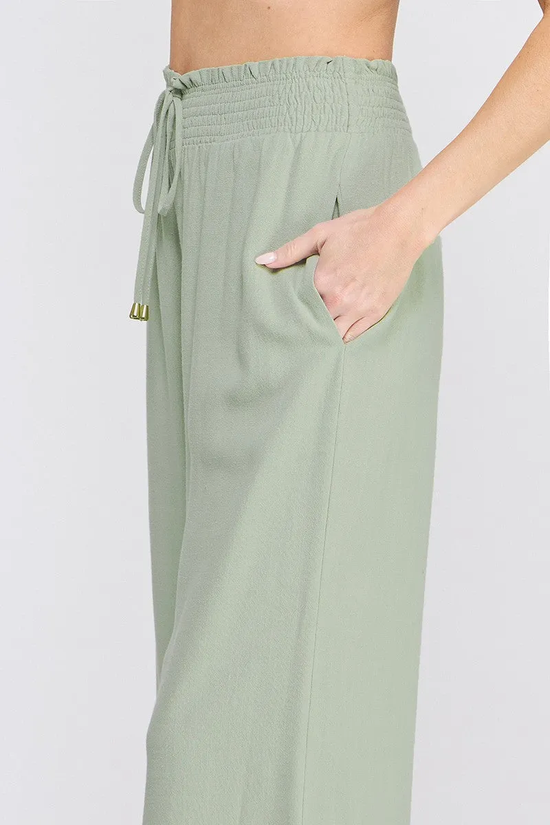 Kristina Soft Linen Smoked Waist Wide Leg Pant