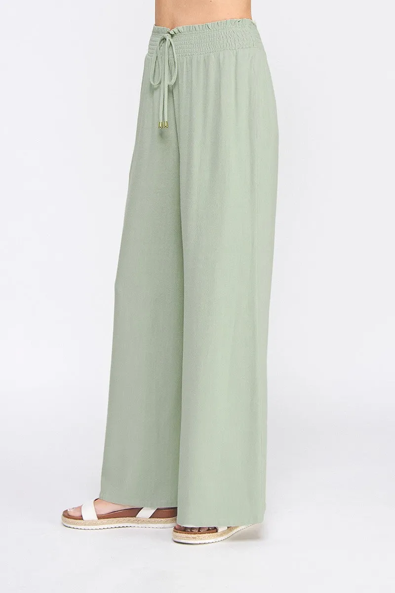 Kristina Soft Linen Smoked Waist Wide Leg Pant