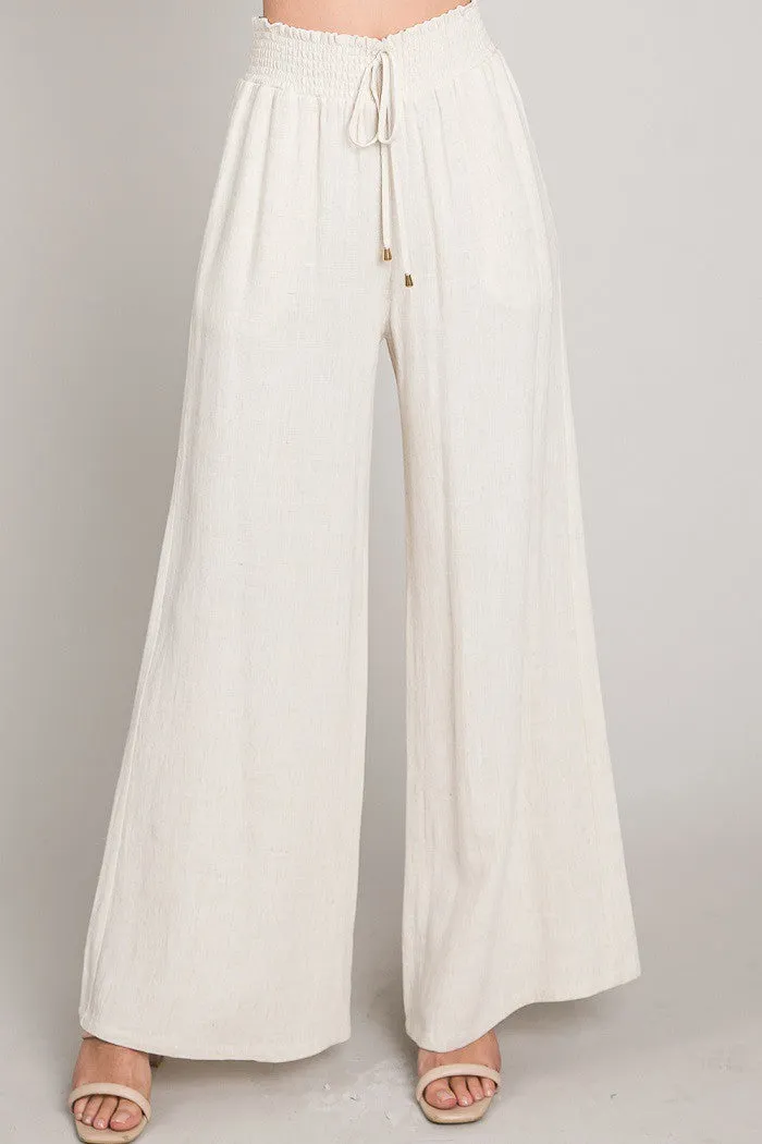 Kristina Soft Linen Smoked Waist Wide Leg Pant