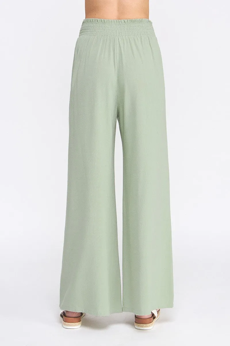 Kristina Soft Linen Smoked Waist Wide Leg Pant
