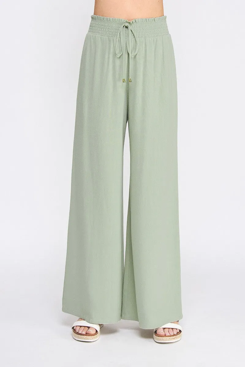 Kristina Soft Linen Smoked Waist Wide Leg Pant