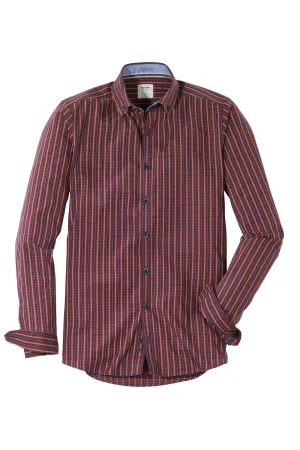 Level 5 Body Fit Check Long Sleeve Shirt - Red/Blue