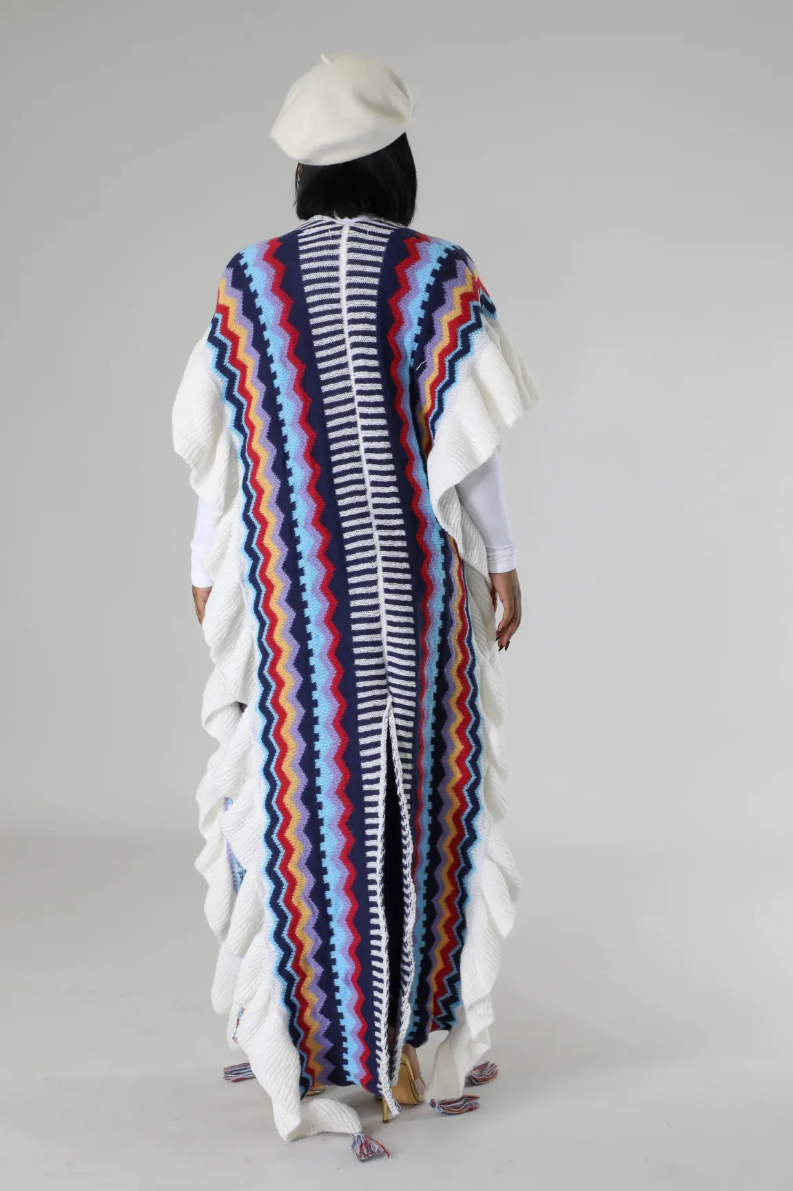 Logan Knitted Poncho Cardigan Blue