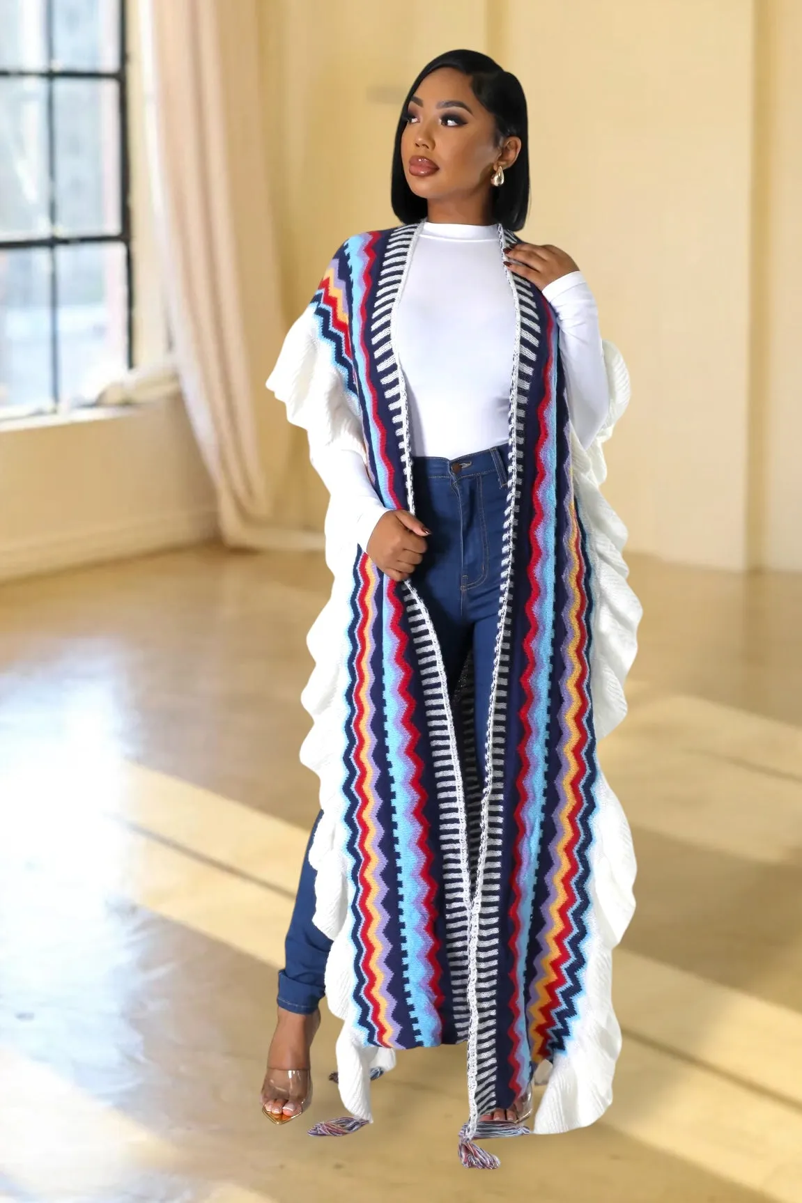 Logan Knitted Poncho Cardigan Blue