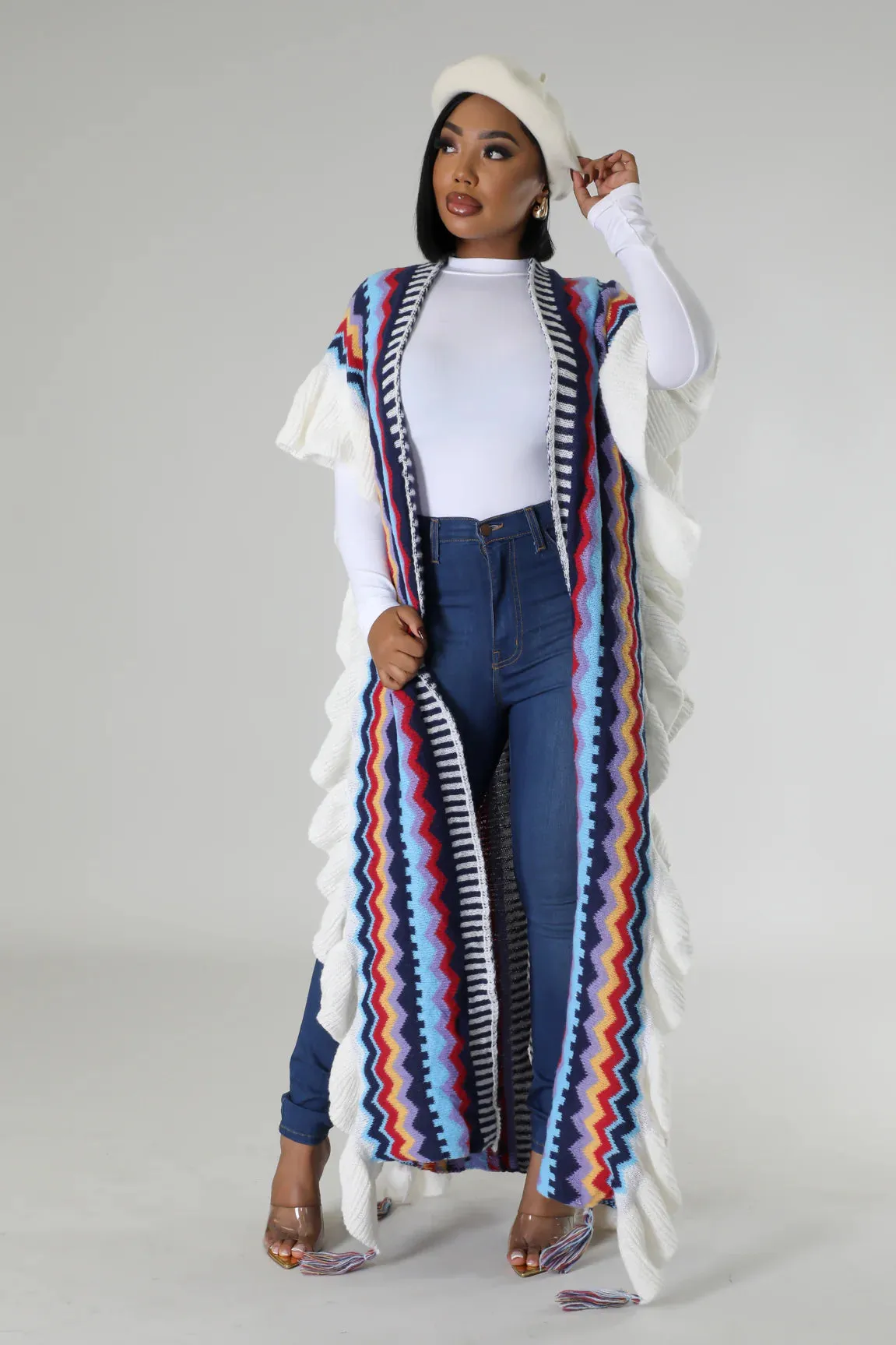Logan Knitted Poncho Cardigan Blue