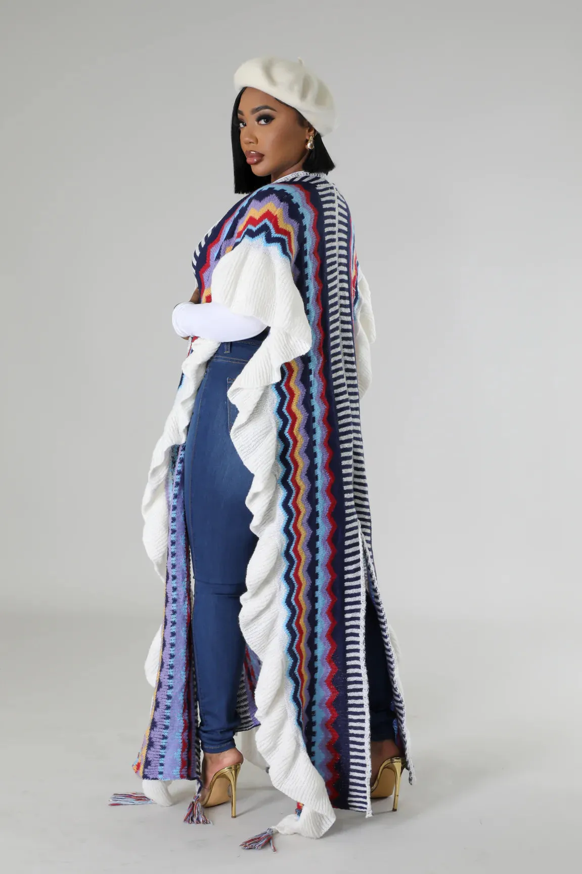 Logan Knitted Poncho Cardigan Blue