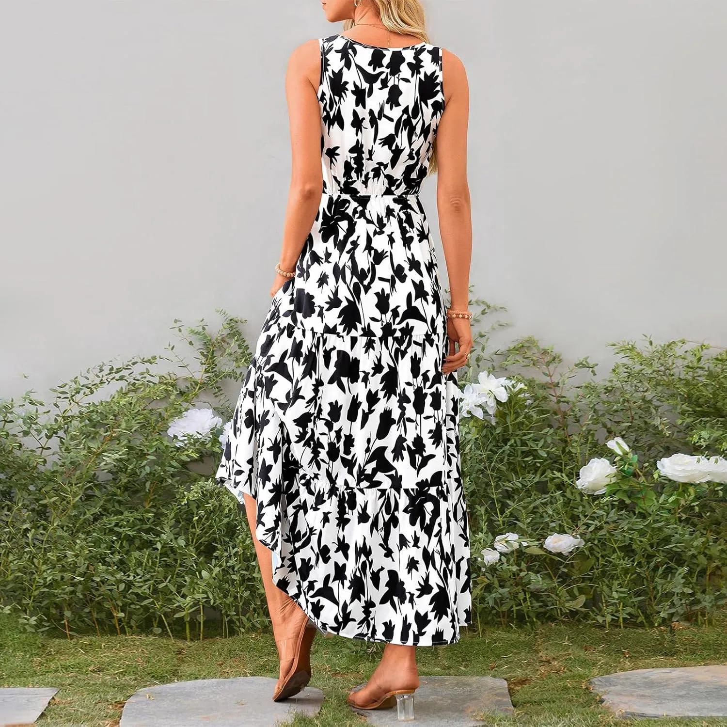 Long Dresses for Women Summer Flowy Dresses Sleeveless Sundresses Beach Aline Dresses 2025 Formal V Neck Wedding Dress