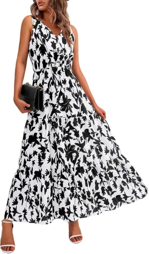 Long Dresses for Women Summer Flowy Dresses Sleeveless Sundresses Beach Aline Dresses 2025 Formal V Neck Wedding Dress