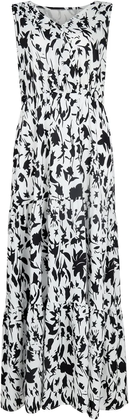 Long Dresses for Women Summer Flowy Dresses Sleeveless Sundresses Beach Aline Dresses 2025 Formal V Neck Wedding Dress