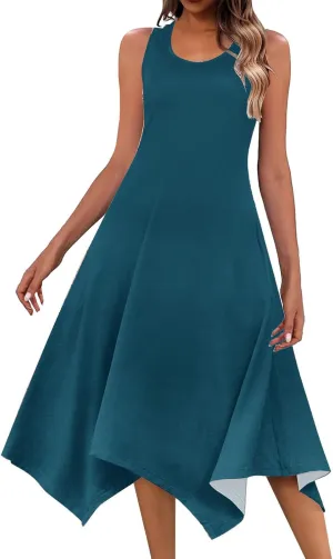 Long Summer Dresses for Women 2024 Casual Plus Size Irregular Hankerchief Hem Maxi Dress Tank Dresses with Pockets
