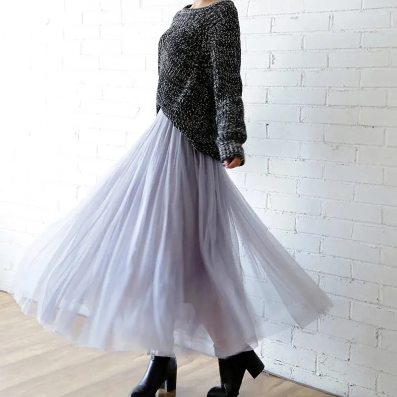 LVSANW Vintage Tulle Skirt Women Streetwear Elastic High Waist Mesh Pleated Skirts Summer Elegant Korean A Line Office Ladies Skirt New