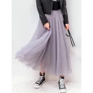 LVSANW Vintage Tulle Skirt Women Streetwear Elastic High Waist Mesh Pleated Skirts Summer Elegant Korean A Line Office Ladies Skirt New