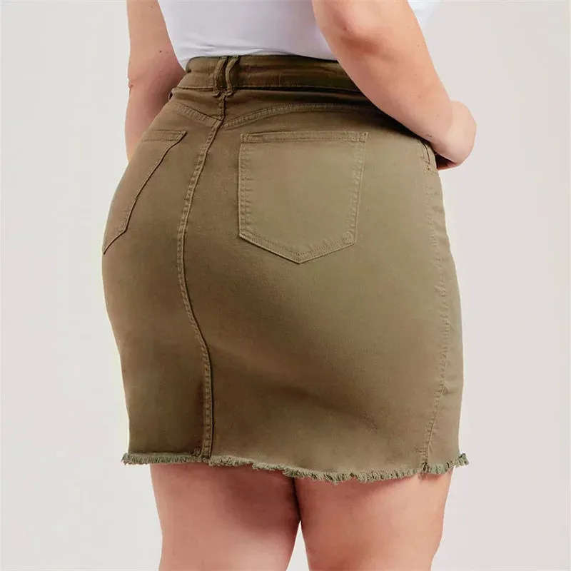 LVSANW Women Fashion Tassel Splicing Hem Denim Skirt Summer Slim Fit Wrap Hip Half-body Dress Female Daily Elegant Office Commuter Wear