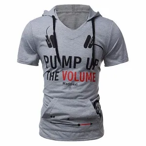 Mens Fashion Hoodie T-shirt Short Sleeve T-Shirt Stylish Hooded Printing Top Tees