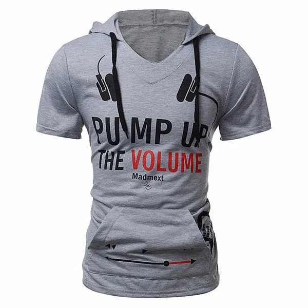 Mens Fashion Hoodie T-shirt Short Sleeve T-Shirt Stylish Hooded Printing Top Tees