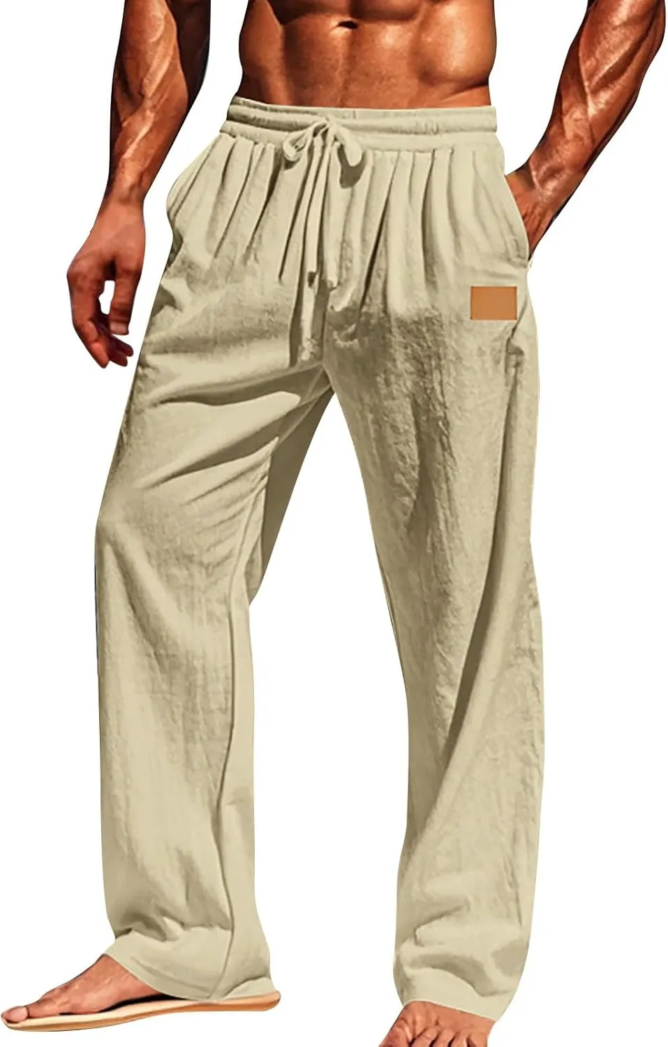 Mens Linen Pants Summer 2025 Loose Fit Work Elastic-Waisted Trendy Pants Travel Relax Fit Comfort Basic Outfits