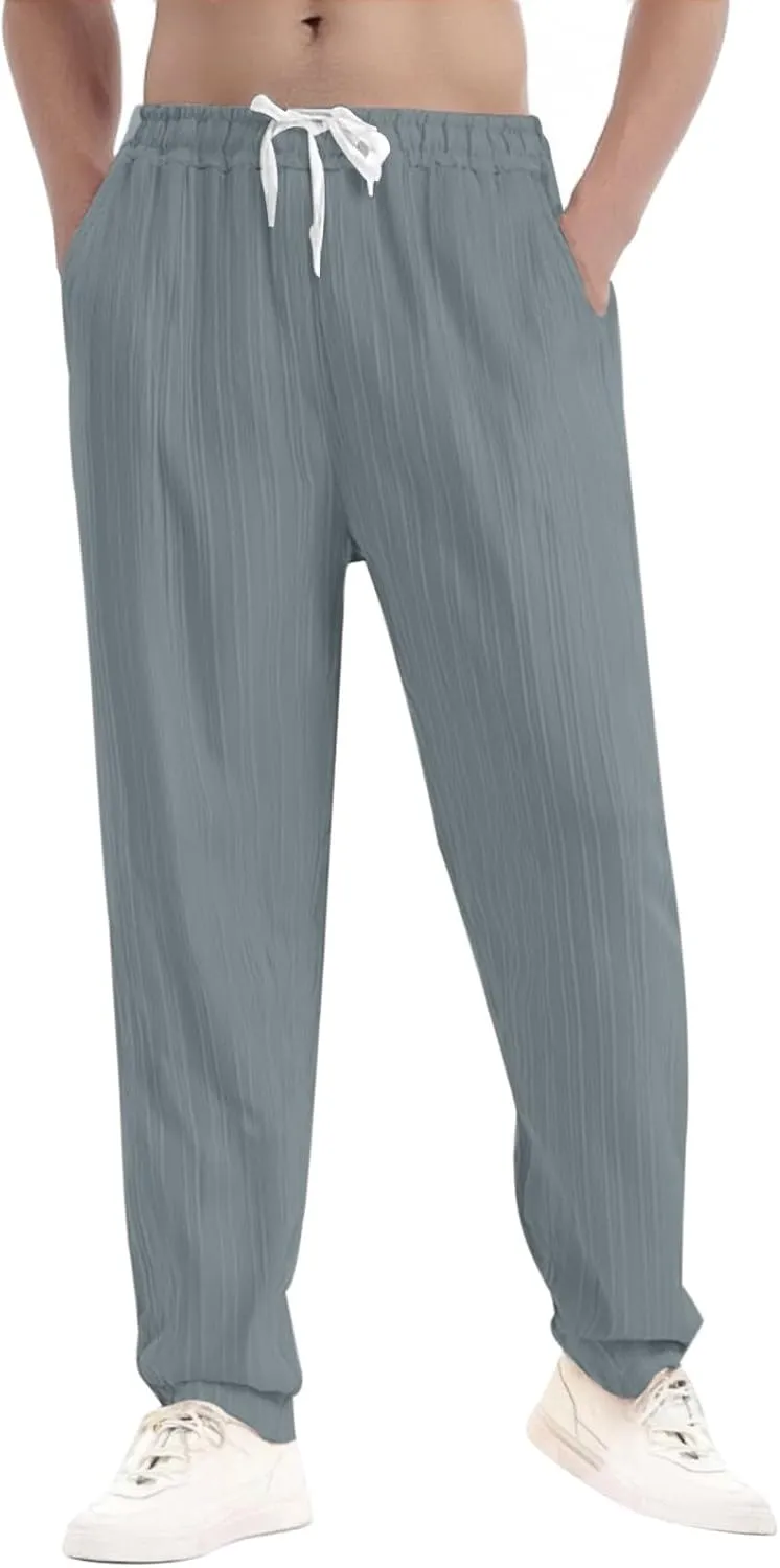 Mens Pants Casual Loose Fit Trendy Straight-Leg Elastic-Waisted Work Pant Outdoor Relax Fit Breathable Basic Outfits