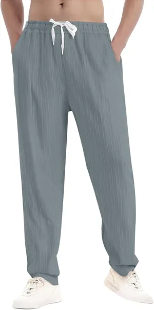Mens Pants Casual Loose Fit Trendy Straight-Leg Elastic-Waisted Work Pant Outdoor Relax Fit Breathable Basic Outfits