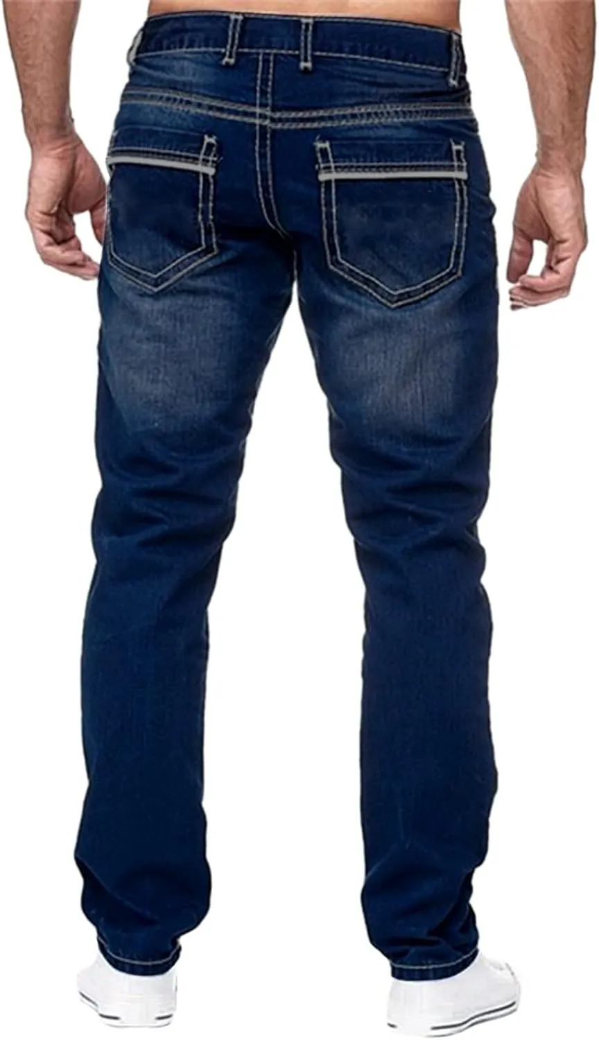 Men's Work Jeans Relaxed Fit Washed Cotton Distressed Straight Fit Jeans Casual Summer Pants Big and Tall Chinos Trousers