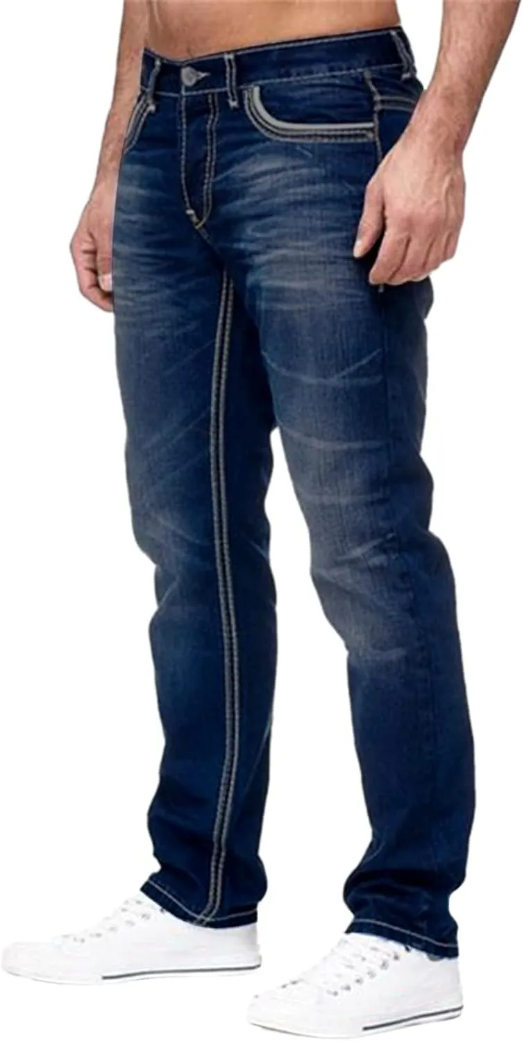Men's Work Jeans Relaxed Fit Washed Cotton Distressed Straight Fit Jeans Casual Summer Pants Big and Tall Chinos Trousers