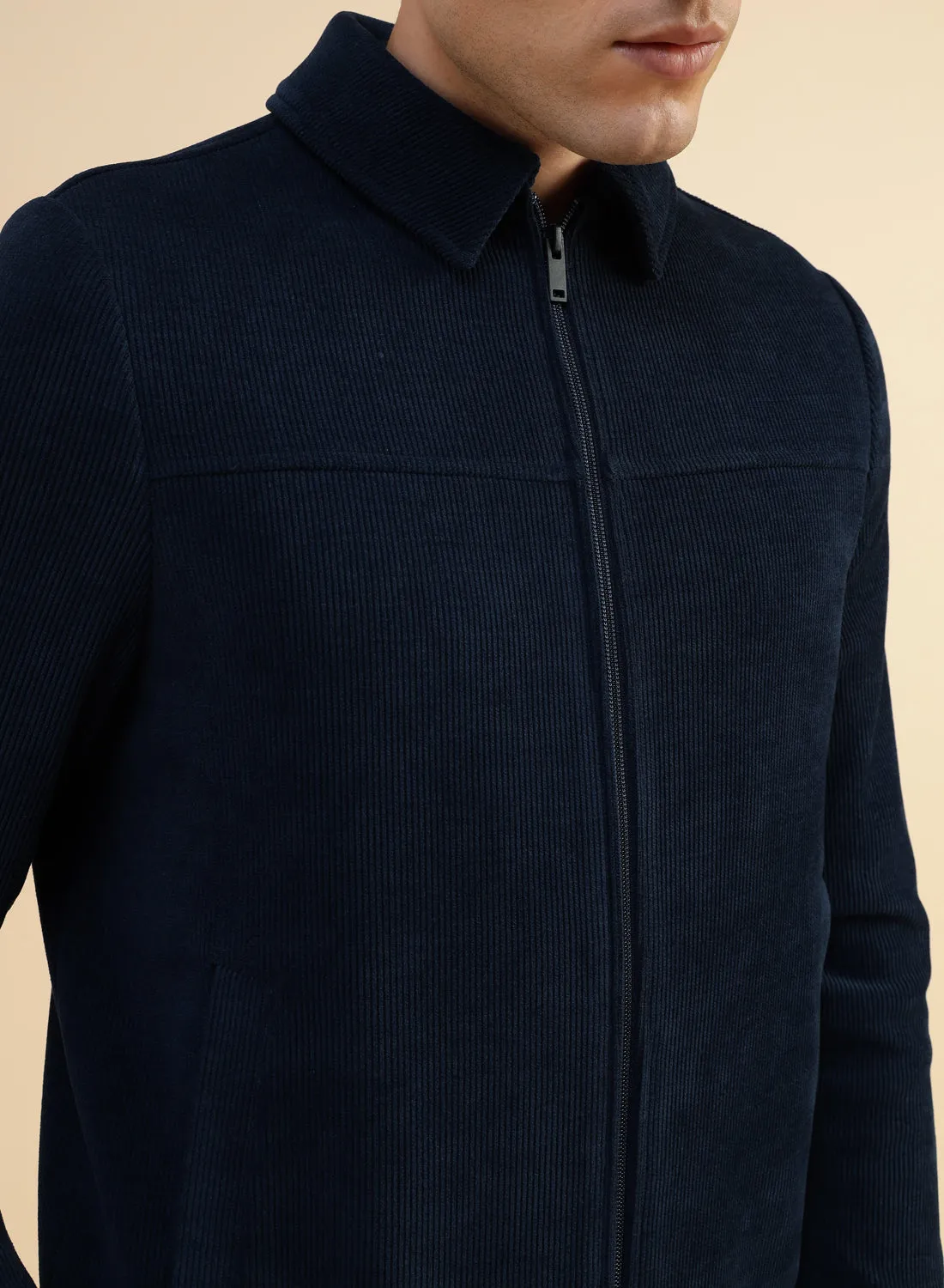 Navy Blue Uncrushable Cord Casual Jacket