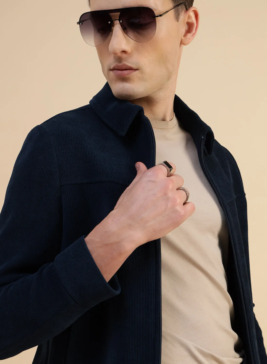 Navy Blue Uncrushable Cord Casual Jacket
