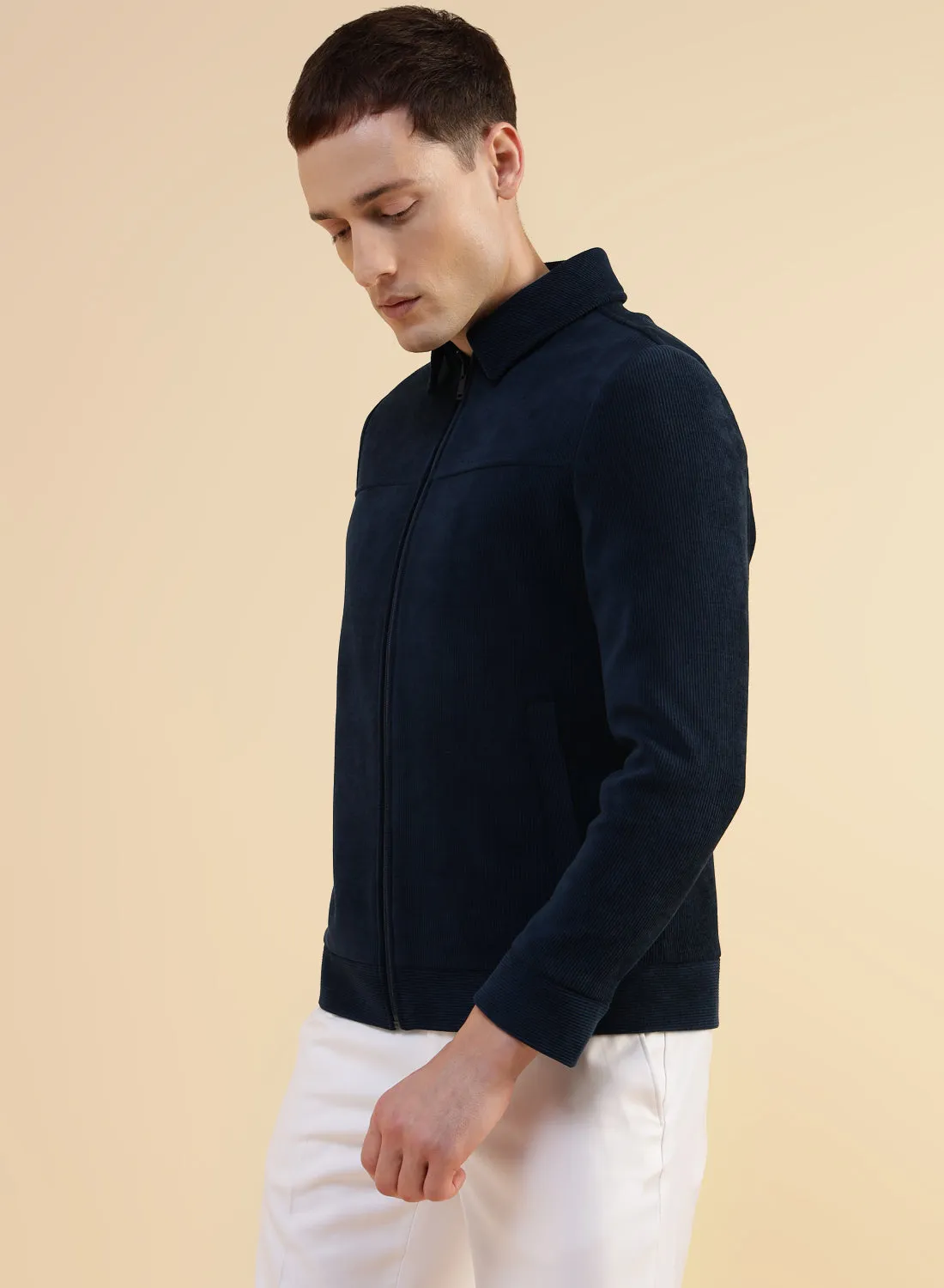 Navy Blue Uncrushable Cord Casual Jacket