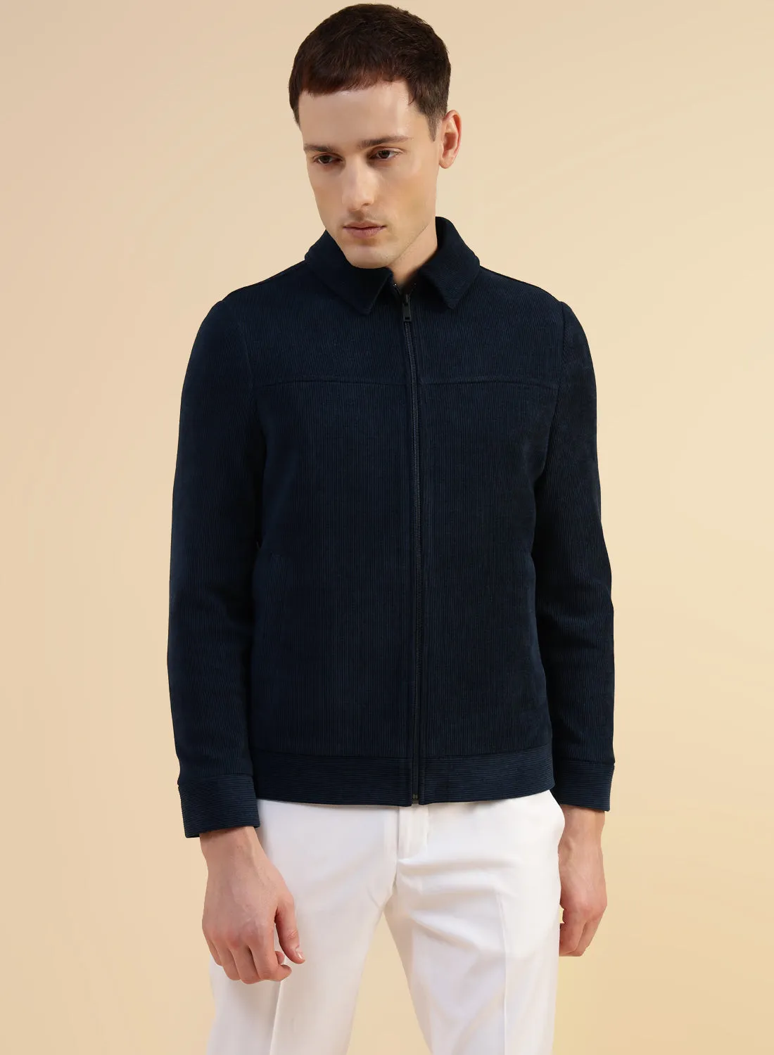 Navy Blue Uncrushable Cord Casual Jacket