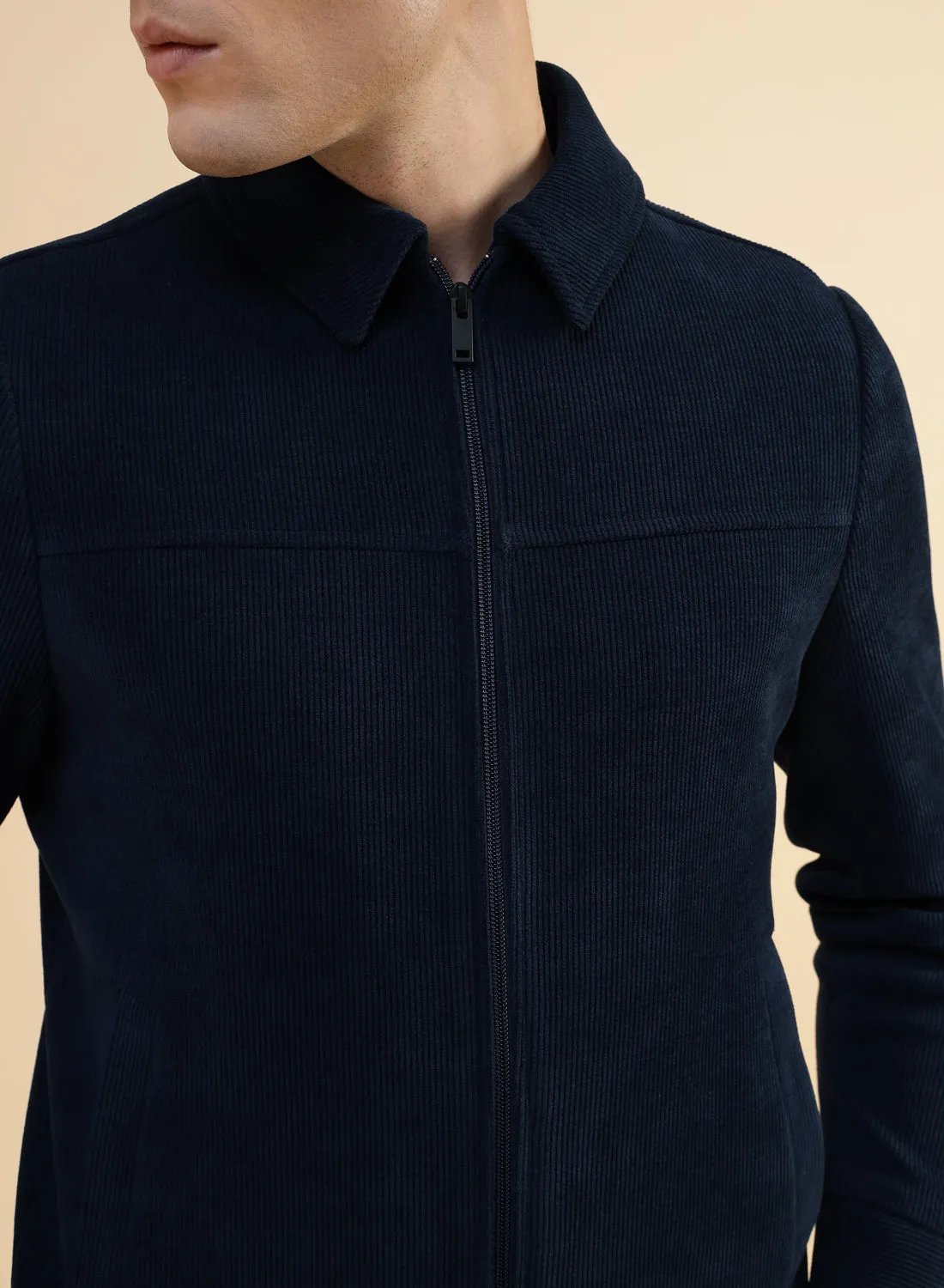 Navy Blue Uncrushable Cord Casual Jacket