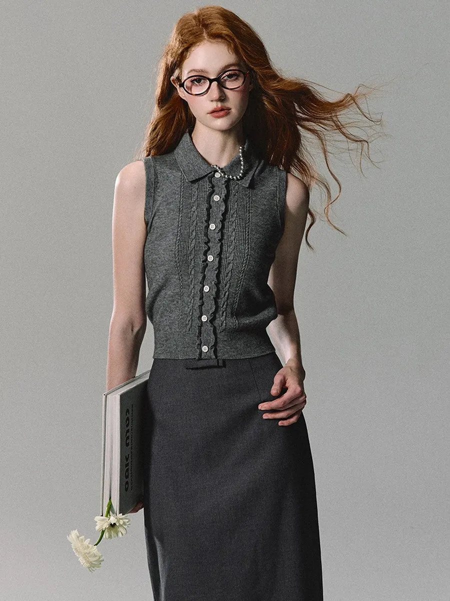 No-Sleeve Simple Slim Casual Cable-Knit