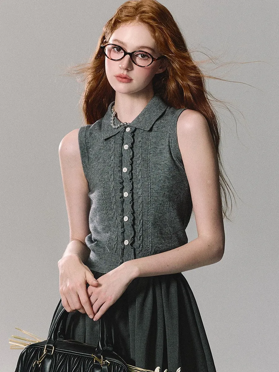 No-Sleeve Simple Slim Casual Cable-Knit