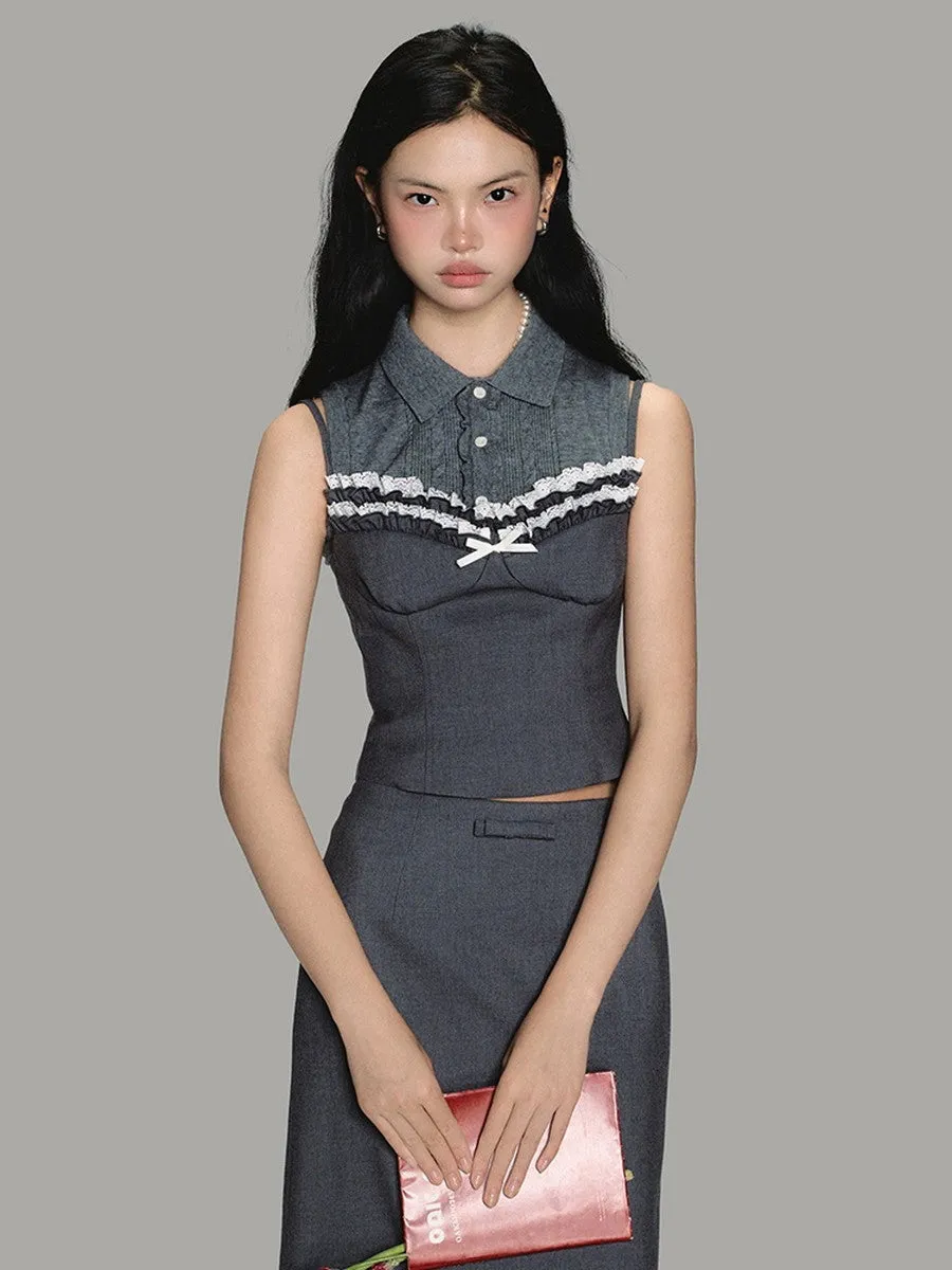No-Sleeve Simple Slim Casual Cable-Knit