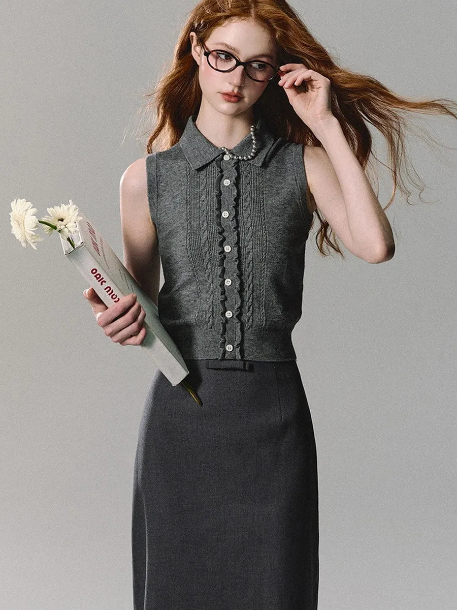 No-Sleeve Simple Slim Casual Cable-Knit