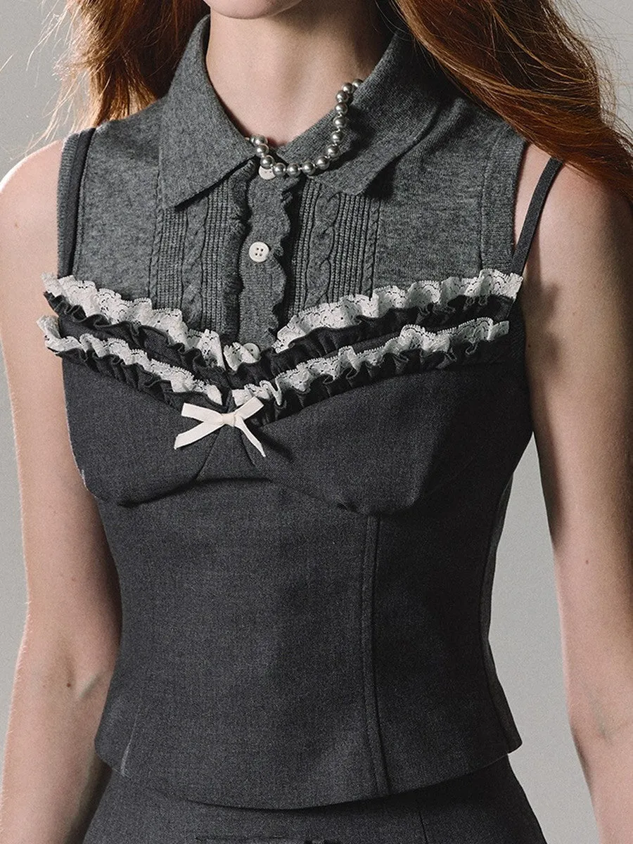 No-Sleeve Simple Slim Casual Cable-Knit