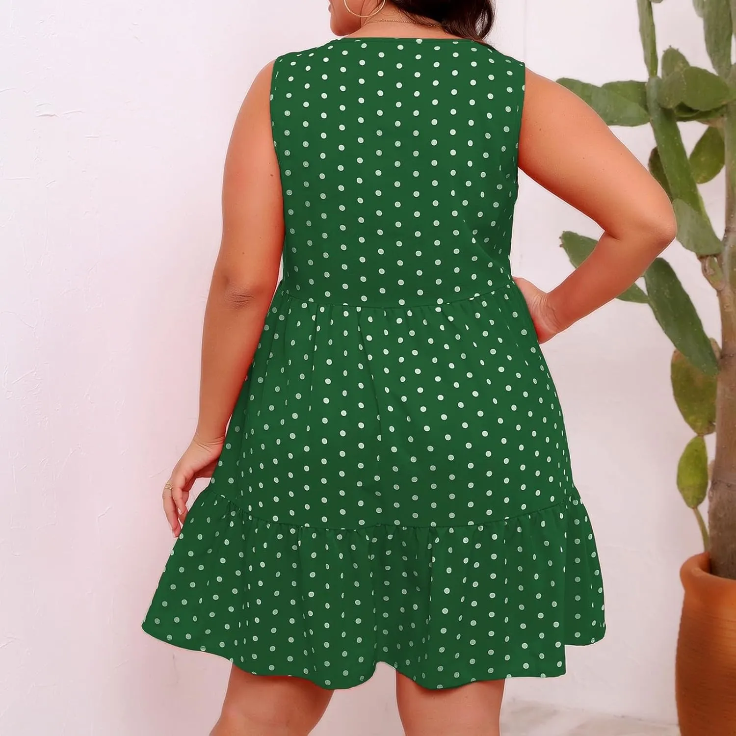 Peplum Dresses for Women Summer Sleeveless Crew Neck Mini Sundress Vintage Polka Dots Print A-Line Flowy Beach Dress