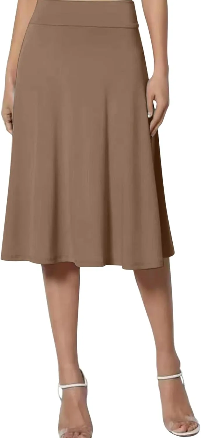 Pullover Skirts for Women High Waisted Casual Midi Length Elastic Waist Skirt with Minimalist Lightweight Fabric