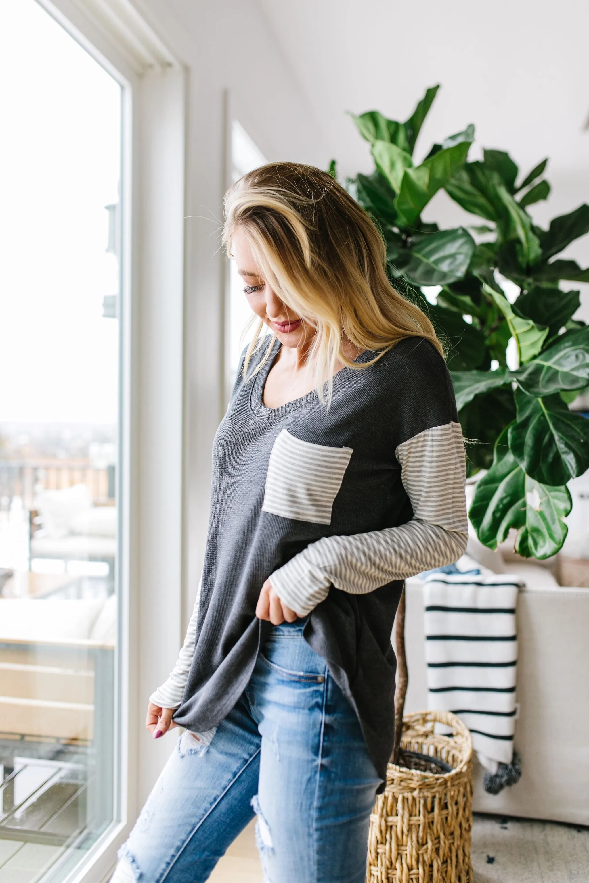 Pure & Simple Raglan Tee In Charcoal