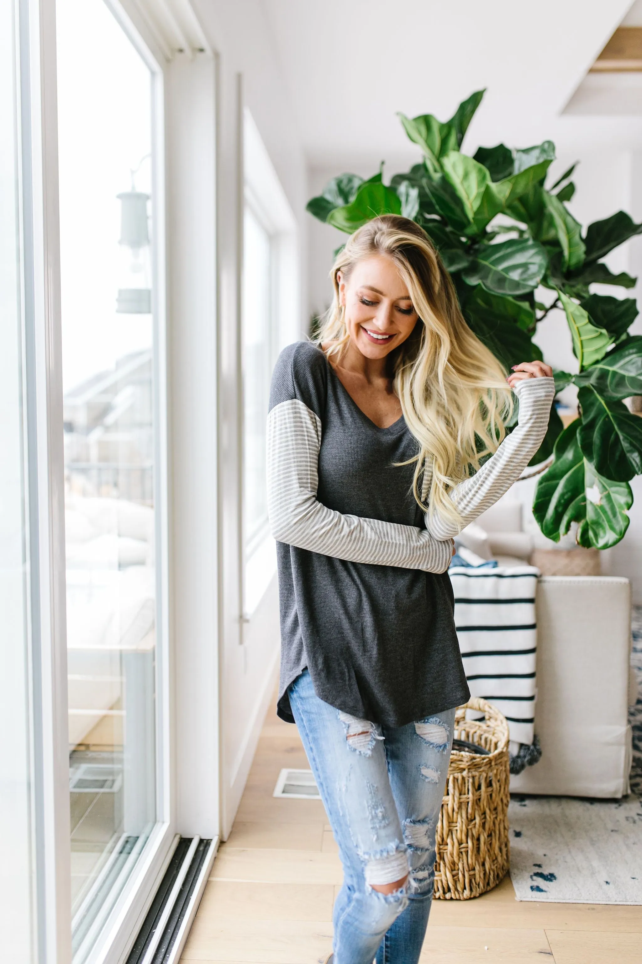 Pure & Simple Raglan Tee In Charcoal