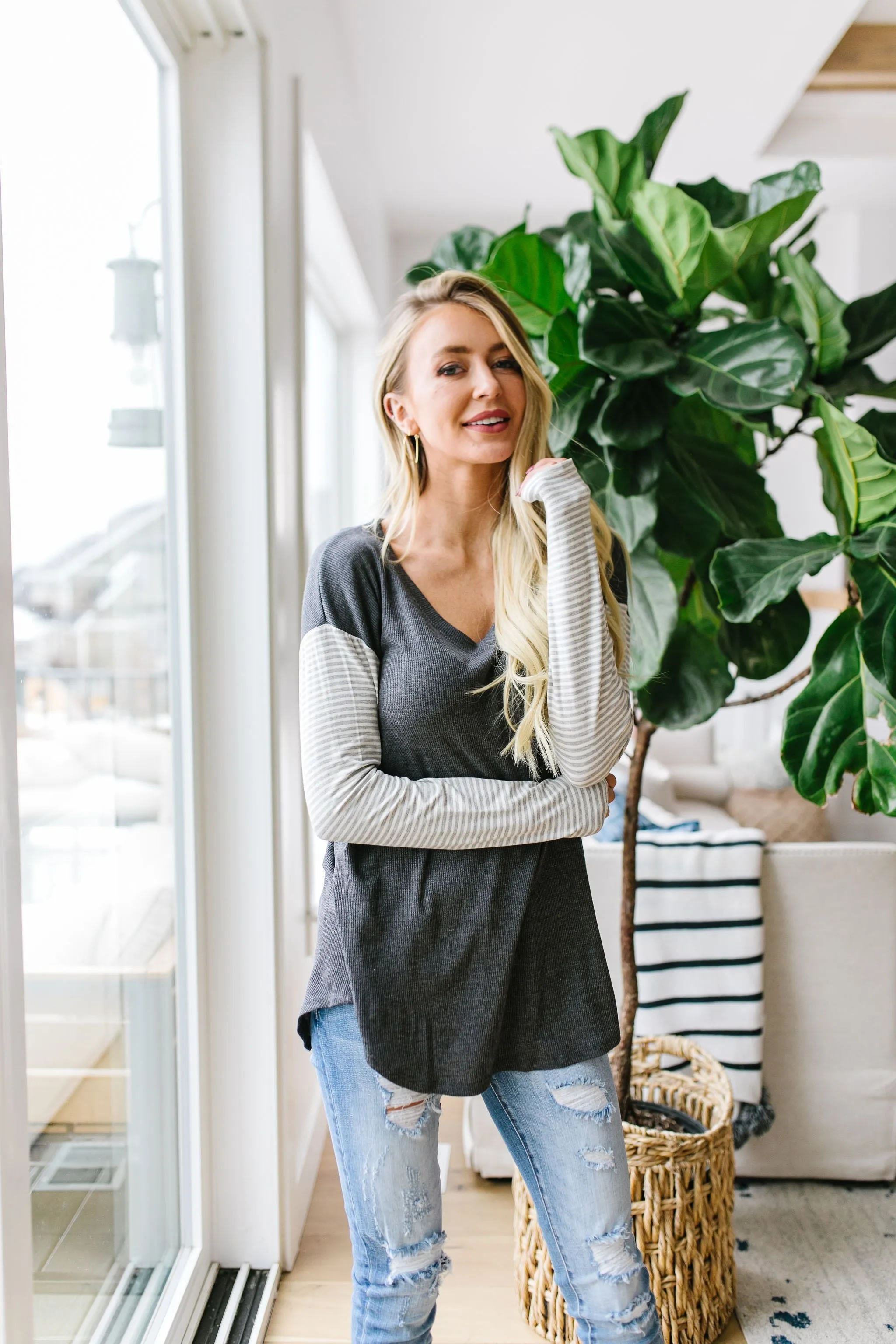 Pure & Simple Raglan Tee In Charcoal
