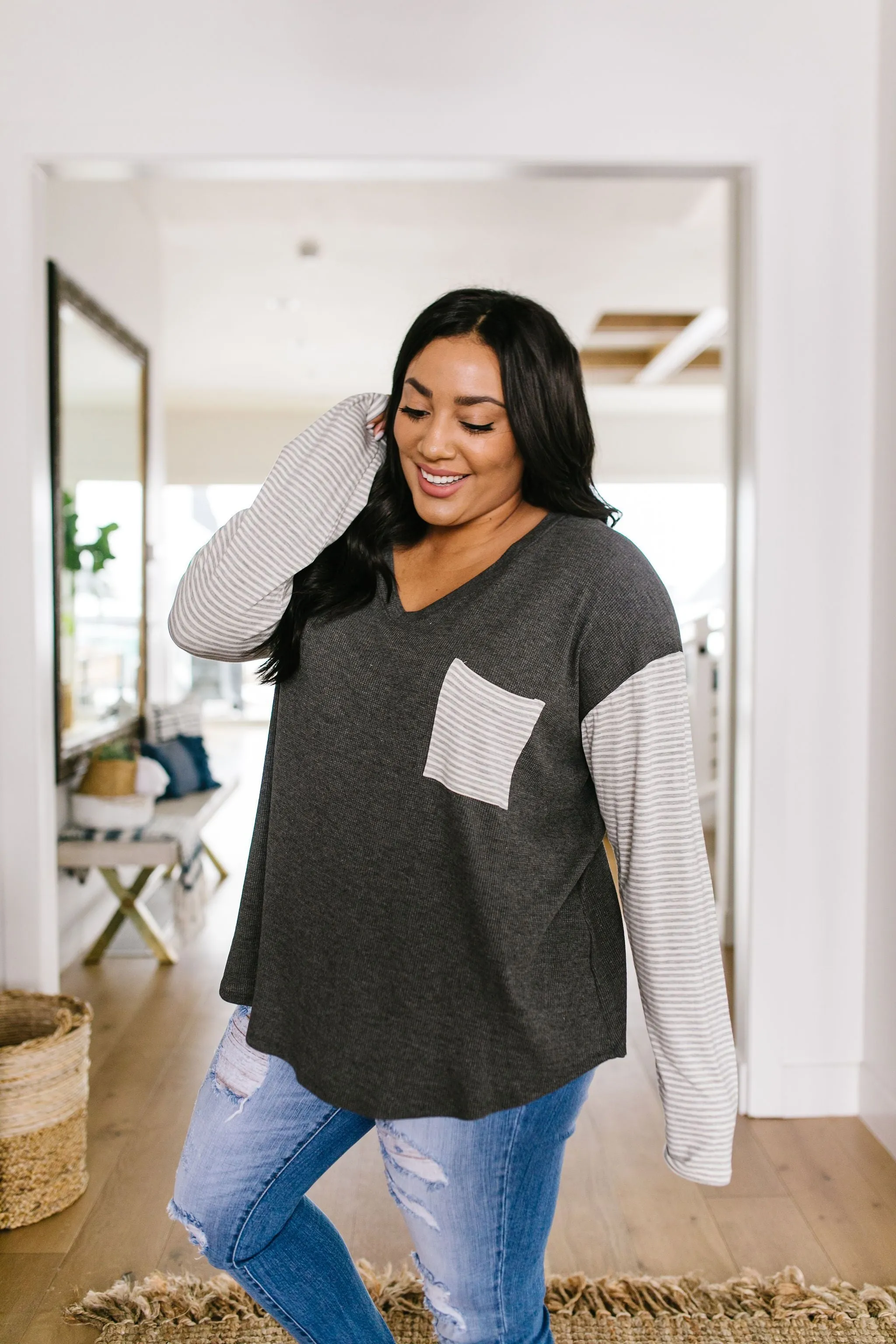 Pure & Simple Raglan Tee In Charcoal
