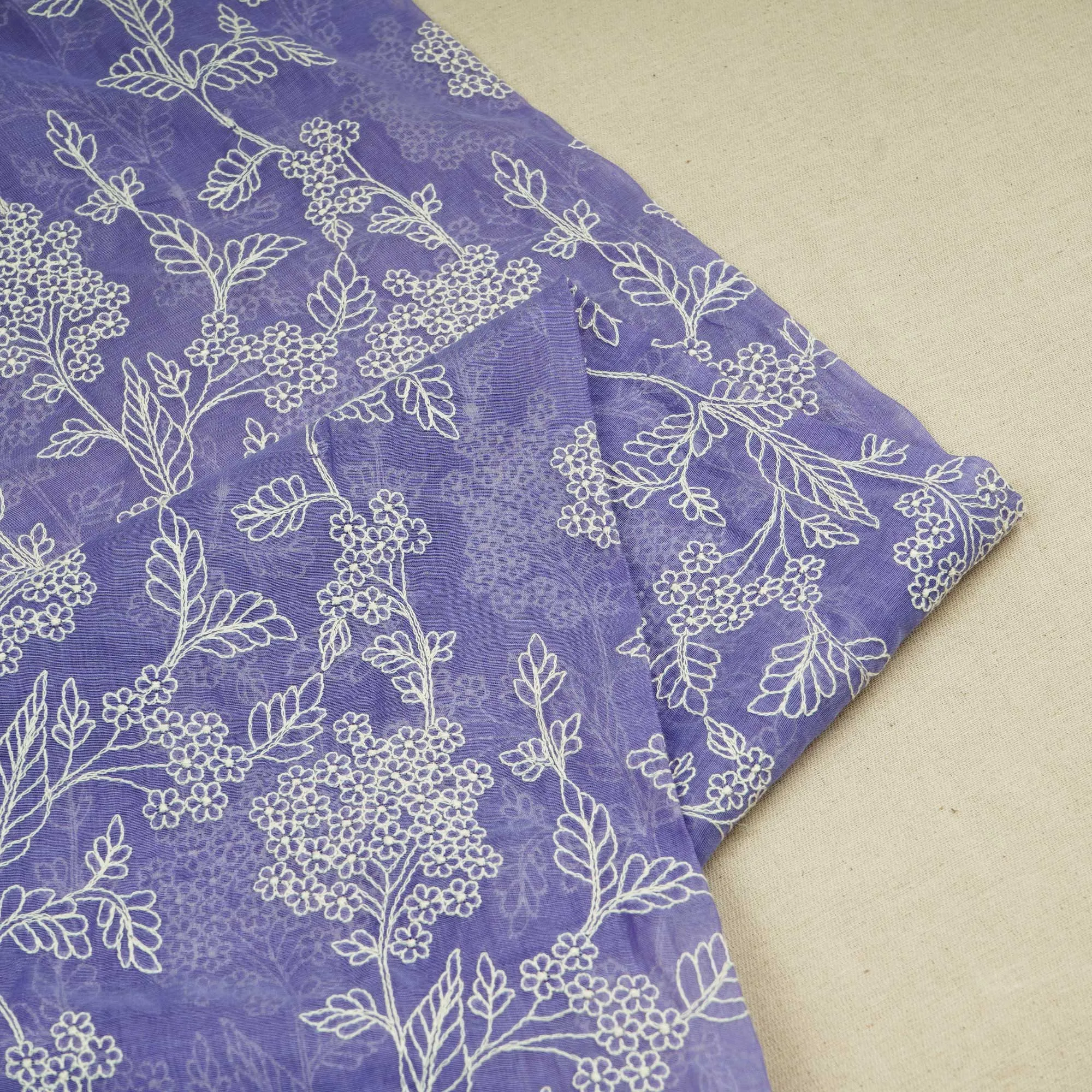 Purple Thread Embroidery Chanderi Fabric WI-24370