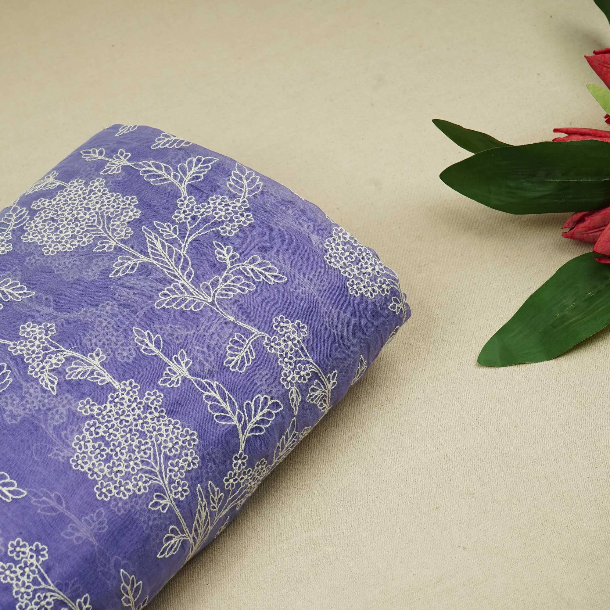 Purple Thread Embroidery Chanderi Fabric WI-24370