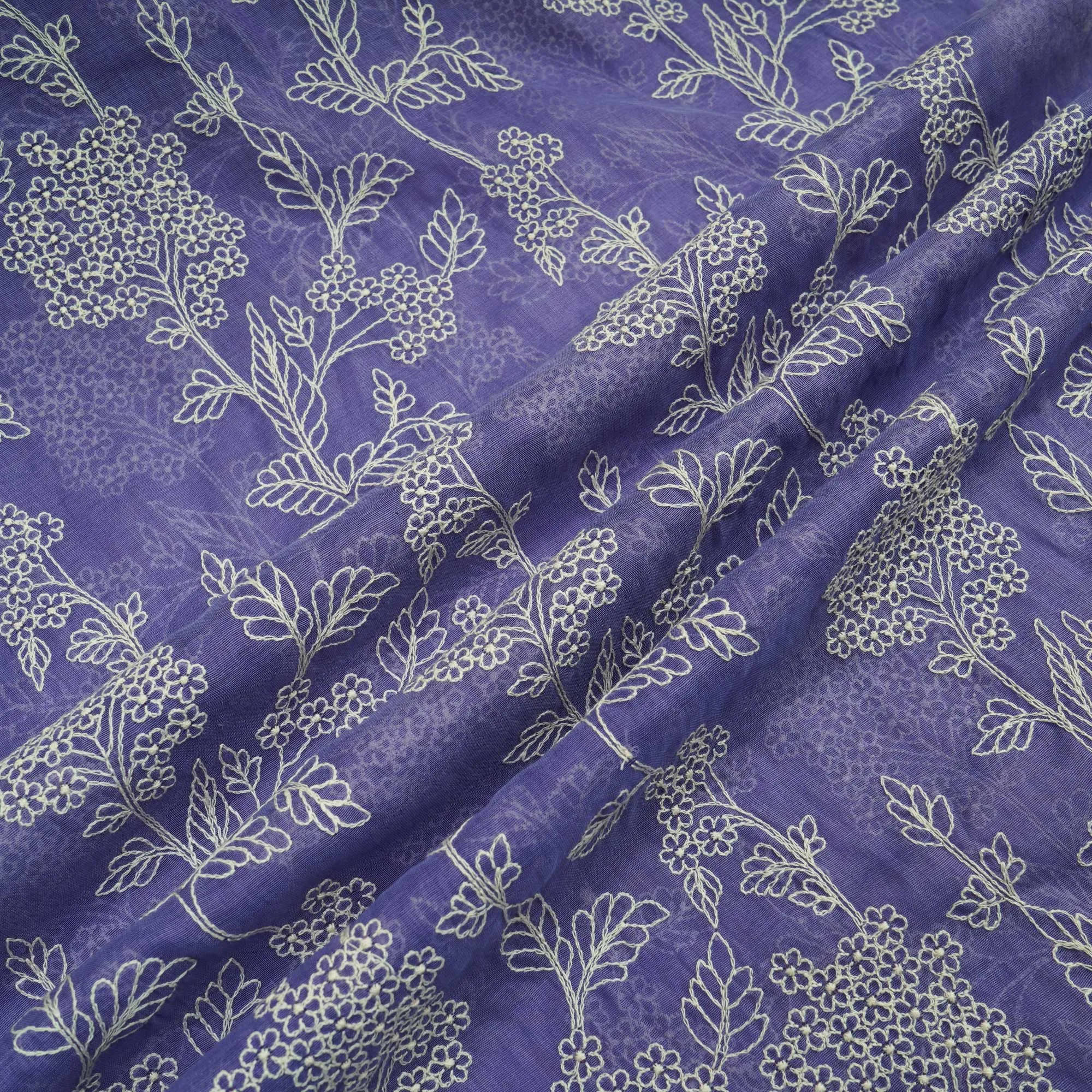 Purple Thread Embroidery Chanderi Fabric WI-24370