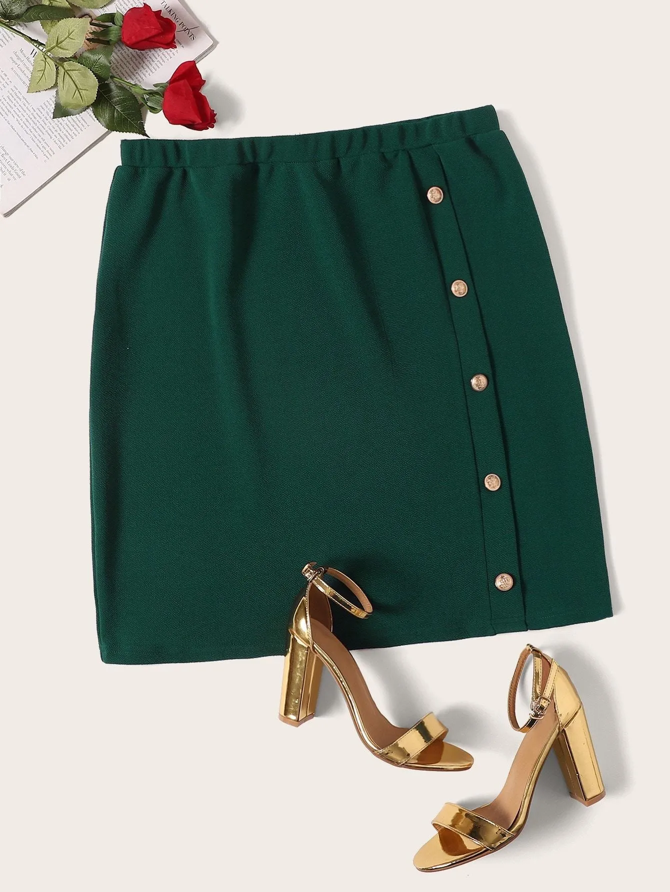 SHEIN Plus Button Front Bodycon Skirt
