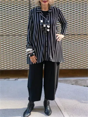 Simple Casual Striped Women'S Jacket