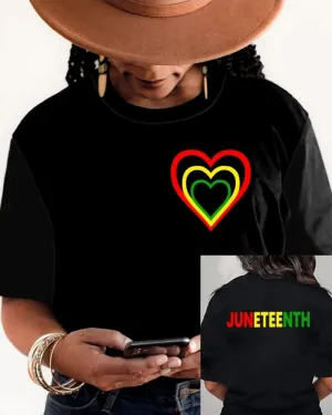 Simple Juneteenth Heart Print Short Sleeve T-Shirt