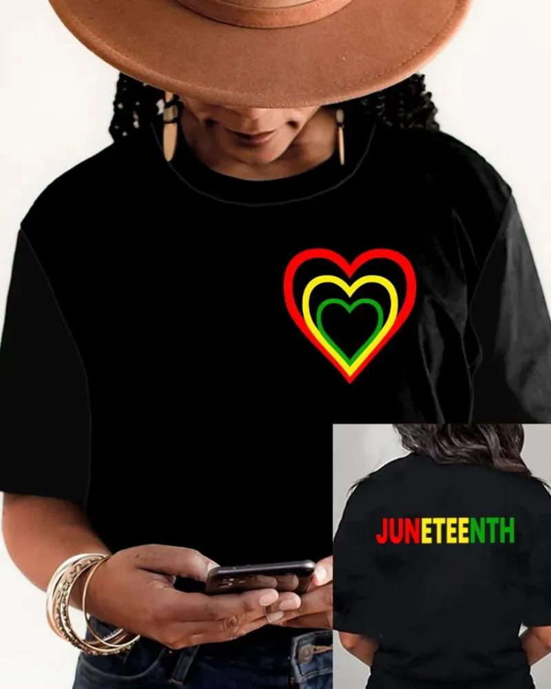 Simple Juneteenth Heart Print Short Sleeve T-Shirt