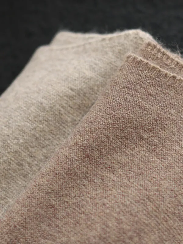 Simple Long Sleeves Loose Solid Color Round-Neck Sweater Tops