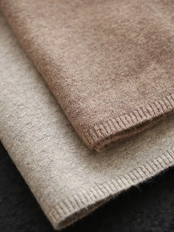 Simple Long Sleeves Loose Solid Color Round-Neck Sweater Tops