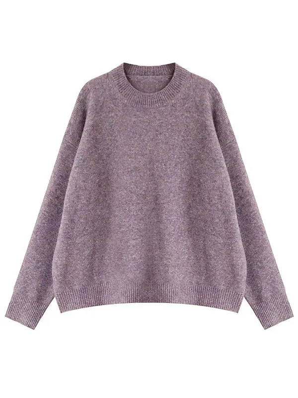 Simple Loose Long Sleeves Round-Neck Sweater Tops Pullovers
